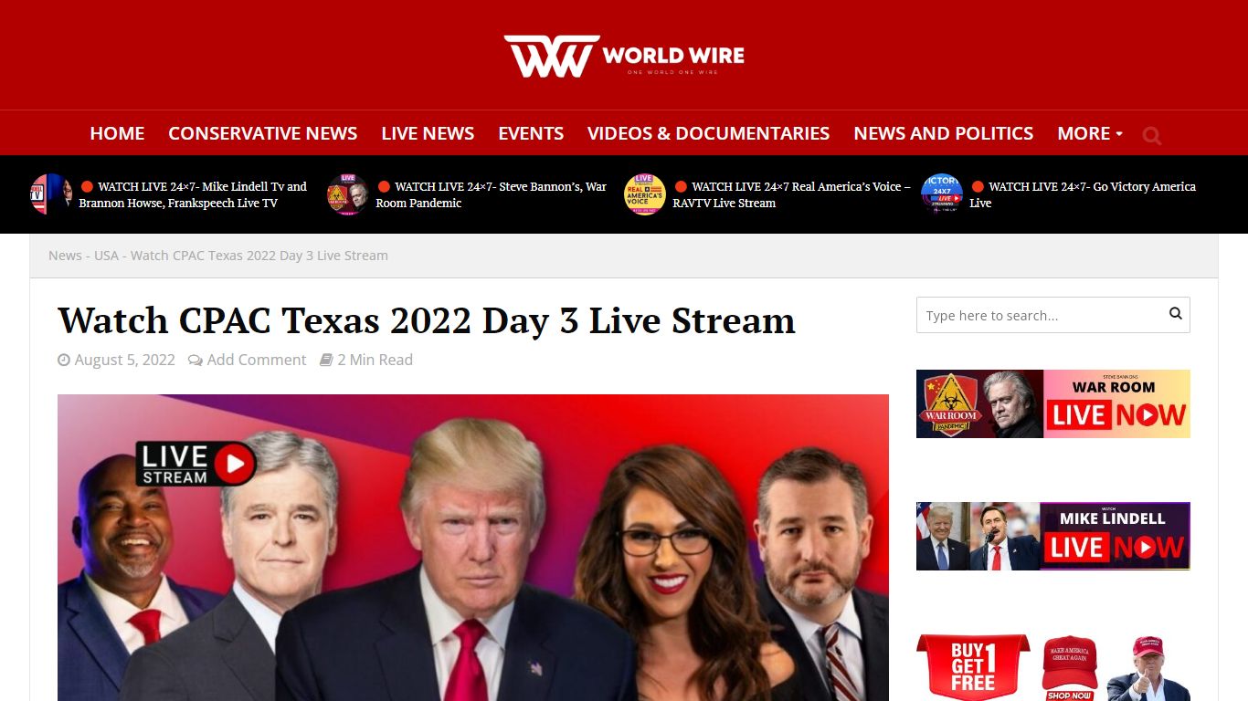 Watch CPAC Texas 2022 Day 3 Live Stream - World-Wire