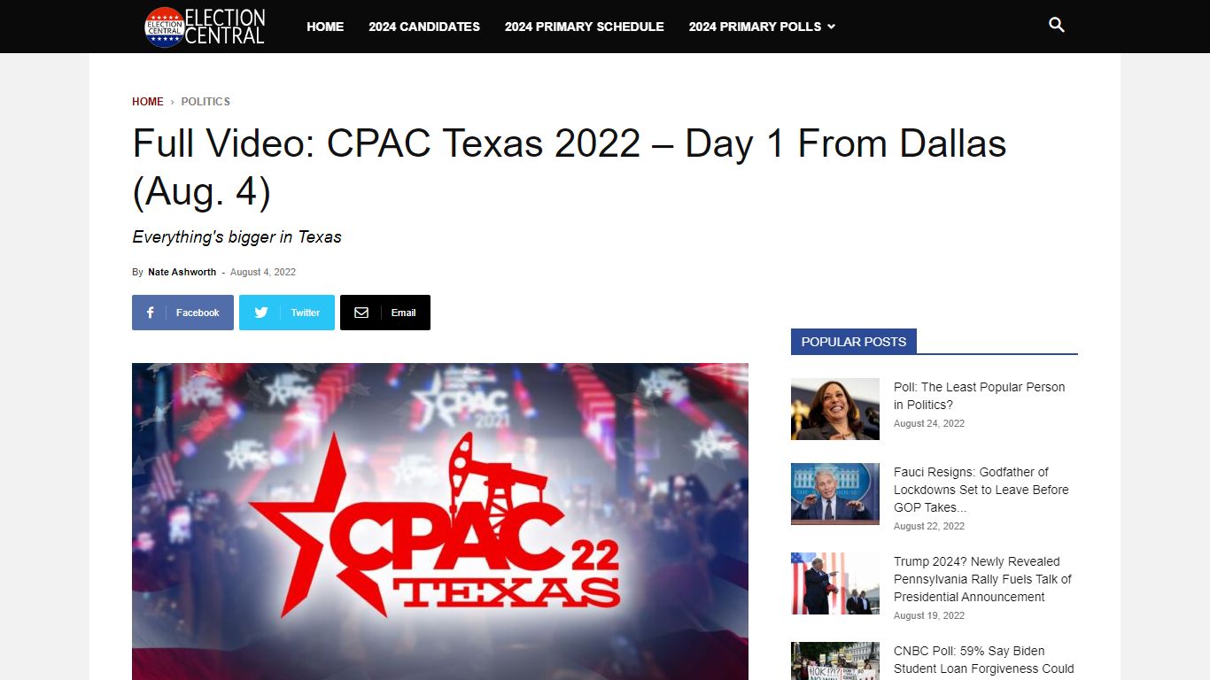 Full Video: CPAC Texas 2022 – Day 1 From Dallas (Aug. 4)